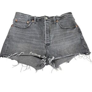 Levis 501 High Rise Cut Off Jean Shorts Women 32 Gray Denim Button Fly‎ Casual